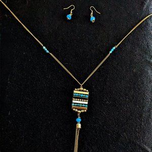 Native Inspired Set_faux gold chain and faux blue gemstones